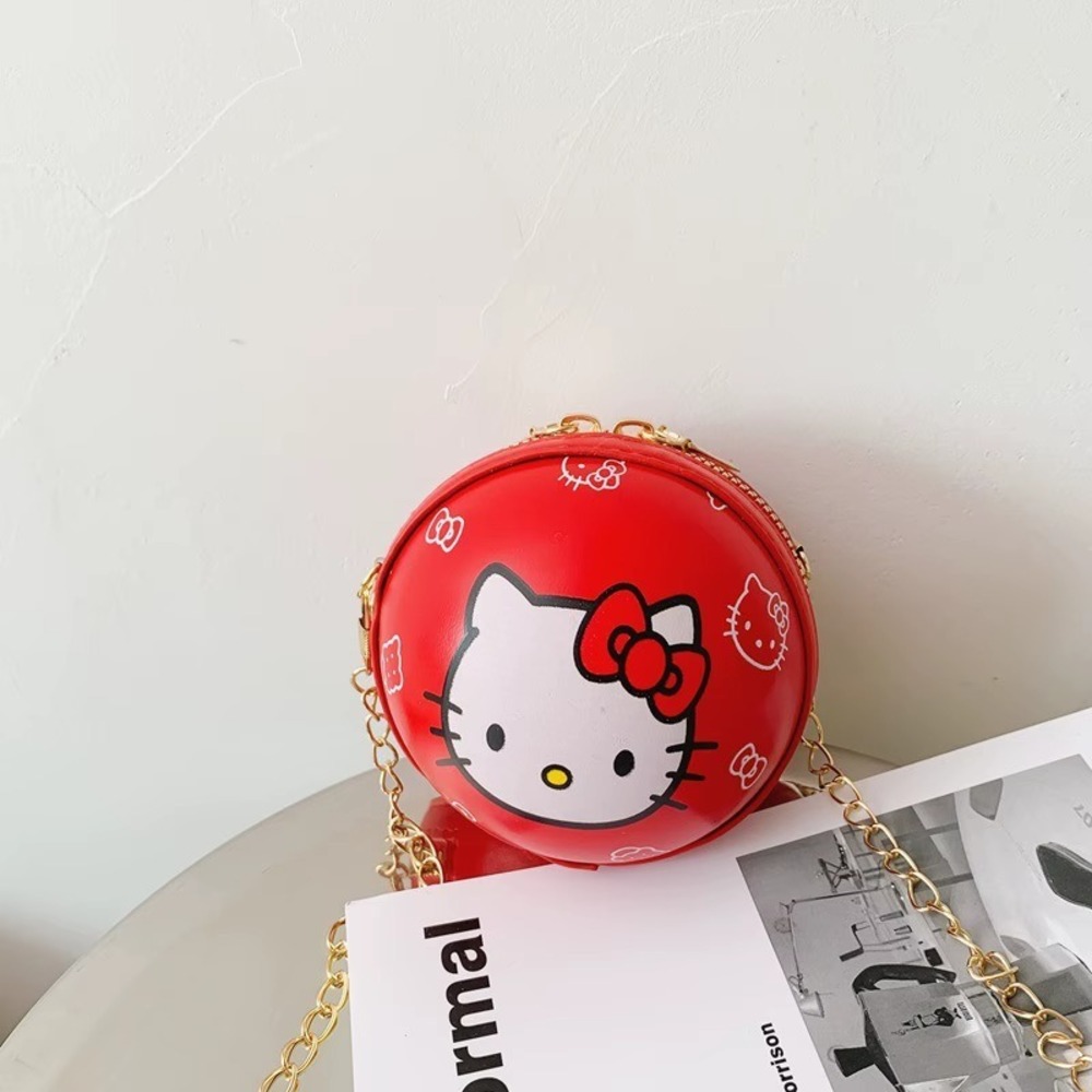 Sanrio Hello Kitty Red Round Crossbody Bag with Gold Chain
